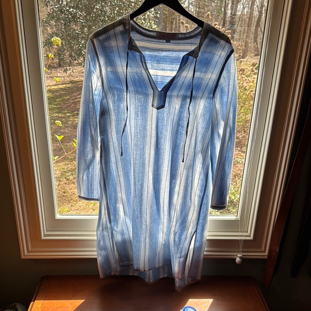Blue and White Striped Tunic Top